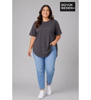 Büyük Beden Kadın Bisiklet Yaka Basic Oval Etek Detalylı 3xl-6xl Uzun Tunik SPR26BTSK502