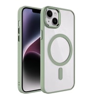 Apple iPhone 14 Uyumlu Kılıf Wireless Şarj Özellikli Zore Krom M-safe Silikon Kapak (Açık Yeşil)