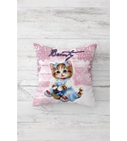 Cute Cat Sevimli Kedili Çift Tarafı Baskı Gizli Fermuar Genç Kız Kırlent Koltuk Yastık Kılıfı (Pudra)