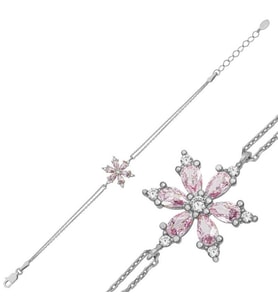 Gümüş Pembe Lotus Çiçeği Kadın Bileklik