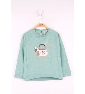 Toontoy Kız Çocuk Çanta Nakışlı Sweatshirt (Su Yeşili)