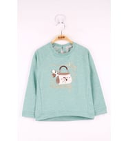 Toontoy Kız Çocuk Çanta Nakışlı Sweatshirt (Su Yeşili)