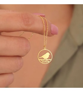 Kişiye Özel 925 Ayar Gümüş Minimal Kuş Model İsim Kolye (Gold)