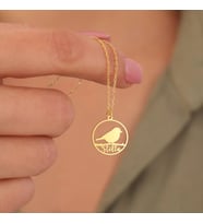 Kişiye Özel 925 Ayar Gümüş Minimal Kuş Model İsim Kolye (Gold)