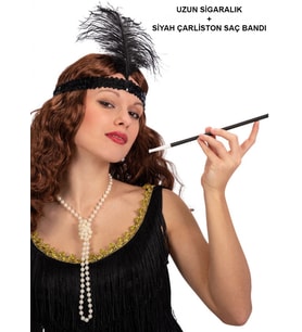 Siyah Retro Charliston Saç Bandı &amp; Sigaralık