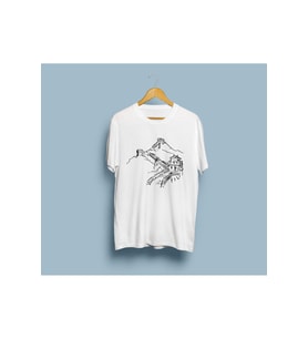 Oversize Çin Seddi Çizim Baskılı Unisex T-shirt