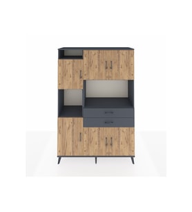Hyperion Dolap 8 Raflı 2 Çekmeceli 6 Kapaklı 132x44x195 Antrasit-Çam/Antrasit