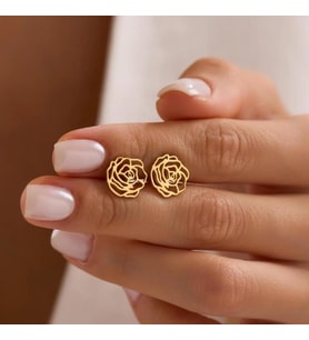 Kişiye Özel 925 Ayar Gümüş Minimal Çiçek Küpe (Gold)