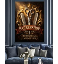 Barbershop Profesyonel Saç Kesim Logosu Dekoratif Kanvas - Mdf Ahşap Tablo
