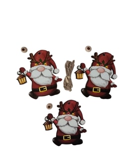 Yılbaşı Ağaç Süsü Cüce Noel Baba Ahşap Mdf 3lü Paket