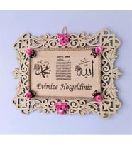 BİLGE Ahşap  ÇİÇEKLİ HALATLI DUALI  KAPI DUVAR SÜSÜ EVİMİZE HOŞGELDİNİZ DETAYLI