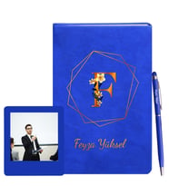 Kişiye Özel Mavi Defter Kalem & Instagram Çerçeve Hediye Seti