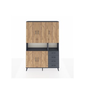 Arges Dolap 7 Raflı 4 Çekmeceli 5 Kapaklı 132x30x195 Antrasit-Çam/Antrasit