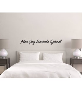 BK Home Her Şey Seninle Güzel Ahşap Duvar Yazısı (Siyah)