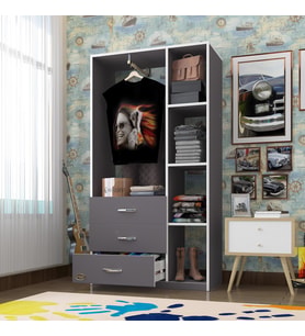 Kenzlife giysi dolabı ökkeş 175*90*40 gri gardırop 3 çekmeceli