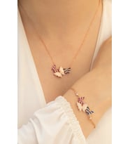 Kadın Gümüş Set - Rose Kelebek Model Gümüş Kolye Bileklik Set • Sevgiliye • Eşe Bileklik Kolye