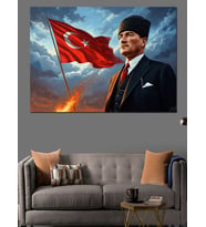 Türk Bayrağı Ve Atatürk Portresi Dekoratif Kanvas - Mdf Ahşap Tablo