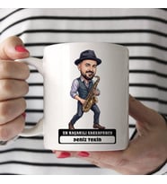 Saksafoncu Müzisyen Erkek Karikatürlü Kupa Bardak