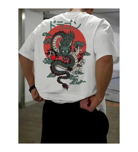 Baskılı Oversize Bisiklet Yaka T-shirt - Beyaz