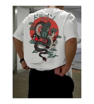 Baskılı Oversize Bisiklet Yaka T-shirt - Beyaz