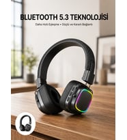 Renkli Işık Efektli Bluetooth 5.3 Müzik Kulaklığı Yeni Nesil