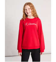 LCW Kids Kırmızı Bisiklet Yaka Atatürk İmza Baskılı Kız Çocuk Sweatshirt
