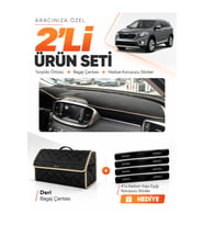 KİA SORENTO (2015-2018) Uyumlu Torpido Örtüsü + Deri Bagaj Çantası + Sticker Seti - Siyah Bej