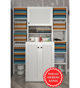 Kenzlife membran çamaşır makinesi dolabı kasparovmaksduble byzbyz panjur 180*126*55-20 mebran kapak suntalam gövde banyo kapaklı arkalıksız (Beyaz-Gri)