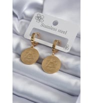 316L Çelik Gold Renk Pentagram İşleme Model Kadın Küpe 5886 - HPSBYI1163-8602