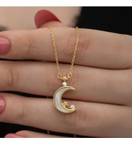 Gümüş Gold Ay Yıldız Kadın Kolye