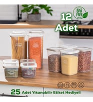 Porsima 1175 12'li Etiketli Renkli Kapaklı Gıda Kavanoz Saklama Kabı Seti Erzak Kabı Organizer Cappuccino