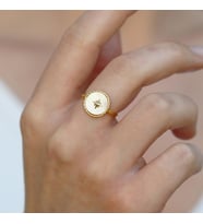 Sedefli Kutup Yıldızı Gold Gümüş Yüzük