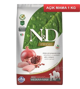 Nd Tahılsız Prime Tavuklu Narlı Med-Maxi Köpek Maması 1 Kg AÇIK