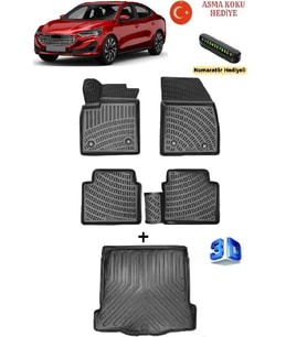 Rizline Ford Focus 2018 Sonrası Uyumlu 3D Havuzlu Paspas (Sağ Yolcuda Klips Var) ve Bagaj Havuzu Seti ASMA KOKU VE NUMARATÖR HEDİYELİ