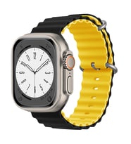 Apple Watch 10/11 42mm-38/40/41mm Kordon Ocean Silikon Kordon 2/3/4/5/6/se/7/8/9 (Siyah-Sarı)