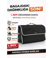 Oto Bagaj Organizer Bagaj Çantası L Boy Kaymaz Cırt Bantlı Velur Kompakt Düzenleyici - Siyah Gri