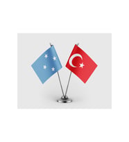 Mikronezya Bayrağı ve Türk Bayrağı İkili Saten Masa Bayrağı Takımı
