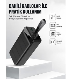 50.000 mAh Kapasiteli Powerbank – Hızlı Şarj Destekli, 4 USB Portlu, LED Işıklı Taşınabilir Enerji D