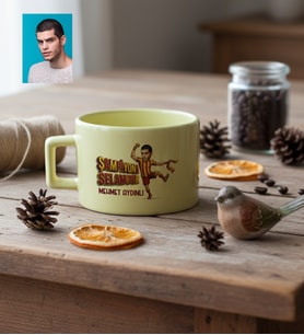Kişiye Özel Karikatürlü Sarı Kırmızı Taraftar Lüks Pastel Fincan Doğum Günü Hediyesi