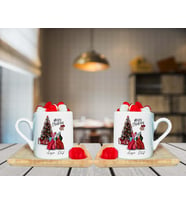 Mutlu Yıllar & Merry Christmas Yılbaşı Tasarımlı Çift Ahşap Tabaklı Kişiye Özel Türk Kahvesi Fincanı Seti