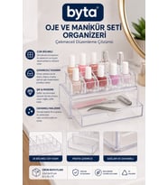 Şeffaf Akrilik Çok Bölmeli Oje ve Manikür Organizeri Büyük Boy