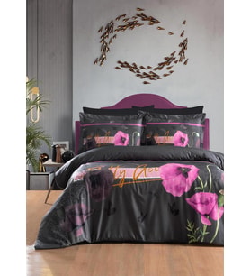 DİJİTAL SATEN ÇİFT KİŞİLİK NEVRESİM TAKIMI PRETTY (Siyah)