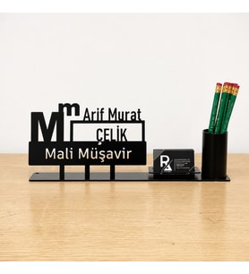 Mali Müşavir Masa İsimliği - Kişiye Özel, Mesleklere Özel İsimlik - Metal Ofis İsimliği, Kalemlik ve Kartlık Seti- Yeni İş, Terfi Hediyesi