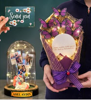 Size Özel Muhteşem Hediye Seti Led Işıklı Fanus ve Led Işıklı Kelebek Buketi Premium Set (Model 5)