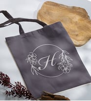 BK Gift Kişiye Özel Harfli Antrasit Kumaş Bez Çanta-5, Baskılı Omuz Çantası, Alışveriş Çantası