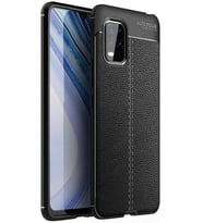 Xiaomi Mi 10 Lite Deri Desenli Kamera Korumalı Silikon Kılıf (Siyah)