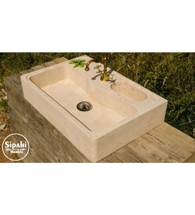 Sipahi Marble Traverten Batarya Çıkışlı Özel Tasarım Dikdörtgen Lavabo