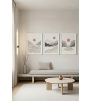Minimalist Soyut Doğa Manzaraları 3’lü Ahşap Çerçeveli Tablo Seti