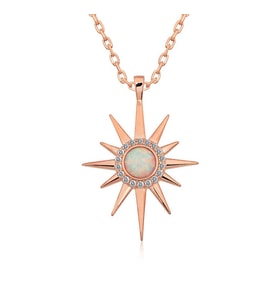 Gümüş Rose Beyaz Opal Taşlı Kutup Yıldızı Kolye