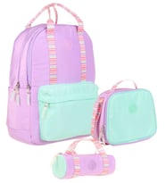 Kaukko Double Stripe Kız Çocuk İlkokul Üçlü Okul Çantası Seti - Lila - Çift Renk
